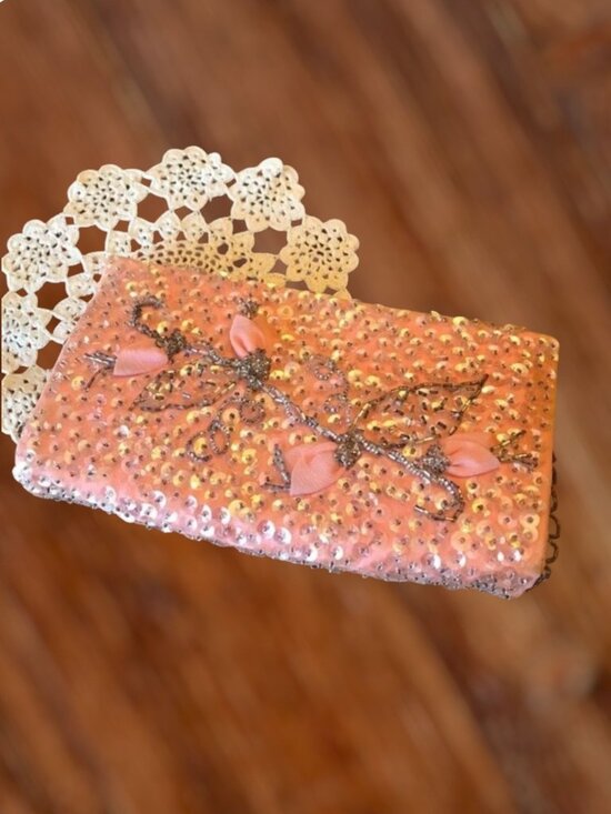 Unbranded Handbags - Vintage Evening Bag Sequins & Beads Melon Color